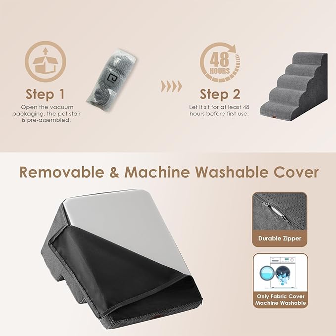 EHEYCIGA Curved Dog Stairs for High Beds 5-Step Extra