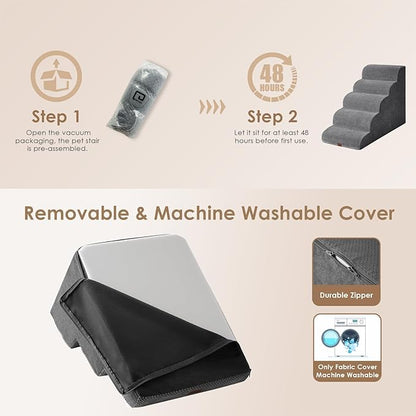 EHEYCIGA Curved Dog Stairs for High Beds 5-Step Extra