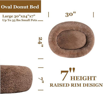 Coohom Oval Calming Donut Cuddler Dog Bed Bed(30"/36"/43") for (L(30"x24"x7"), Camel)