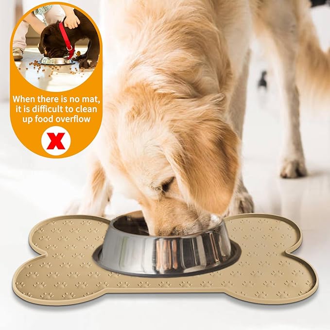 Dog Food Mat Anti-Slip Silicone Dog Bowl Mat Thicker Pet Placemat Waterproof Cat Feeder Pad with Raised Edge Puppy Kitten Feeding Mats Suitable Small Medium-Sized Dogs Cats Eating Tray