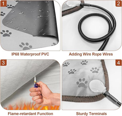 Dog Heating Pad for Dogs 28x18in Waterproof Pet Heating Pad Smart Thermostat Switch