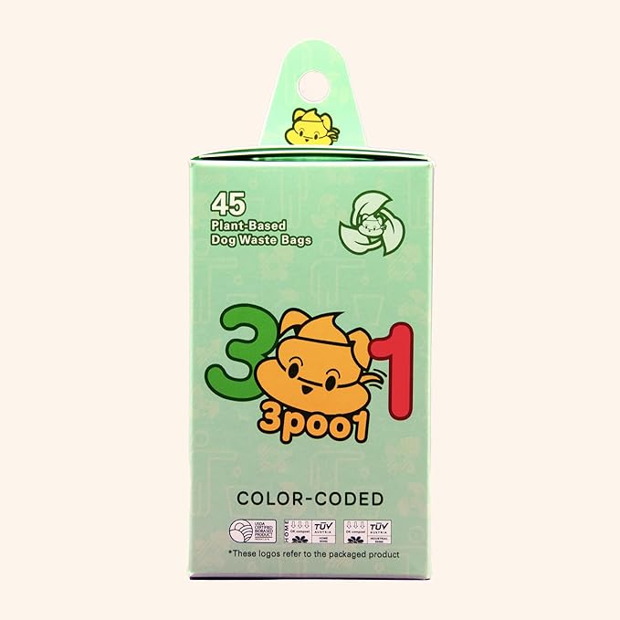 Color-Coded Dog Poop Bags 45 bags (3 rolls)