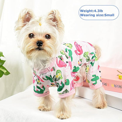 Dog Pajamas Pjs Spring Summer Dog Clothes for Small Dogs Girl - Boy - Medium Size Dogs, Soft Stretchy Puppy Clothes Doggie Onesies Cat Pet Jammies Outfit Tropical Flamingo, Pink