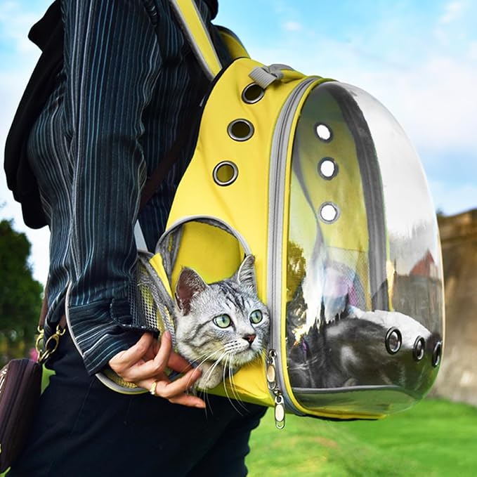 TOYSINTHEBOX Cat Backpack Carrier, Expandable Pet Bubble Backpack for Cat Small Dog Pet Travel Carrier Breathable Carrying Bag for Hiking, Travelling, Walking, Camping & Outdoor Up to 13 Lbs Yellow