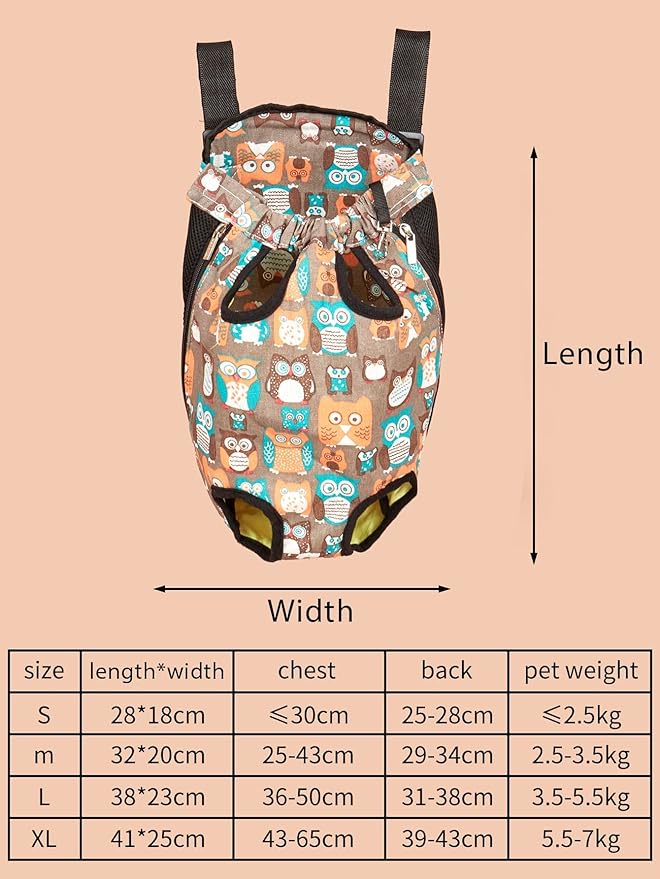 QWINEE Dog Carrier Backpack Cartoon Owl Front Legs Out Cat Dog Carrier Backpack Adjustable Hands Free Puppy Travel Bag for Small Medium Dogs Cats Multicolor M