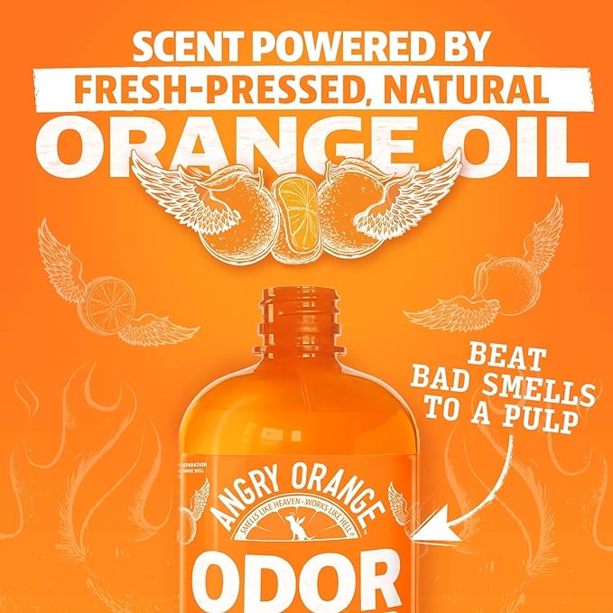 ANGRY ORANGE Pet Odor Eliminator for Strong Odor - Citrus Deodorizer for Strong Dog or Cat Pee Smells on Carpet, Furniture & Indoor Outdoor Floors - 24 Fluid Ounces - Puppy Supplies