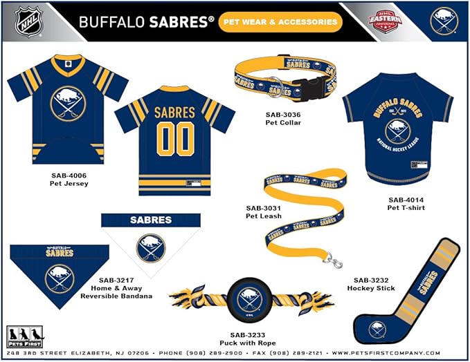 NHL PET TEE Shirt - Buffalo Sabres Ice Hockey Team Dog Shirt, Size: X-Large. Soft, Breathable, Stretchable & Washable Pet T-Shirt XL. Cool & Fashionable Pet Shirt for The Buffalo Sabres Hockey Fan!