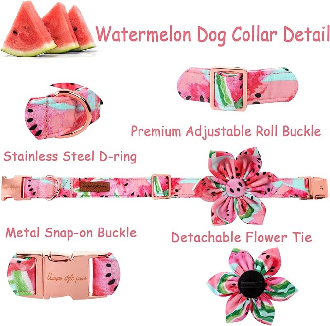 Unique style paws Dog Collar with Flower Tie Cotton Watermelon Collar Adjustable Summer Collar for Small Medium Large Dogs