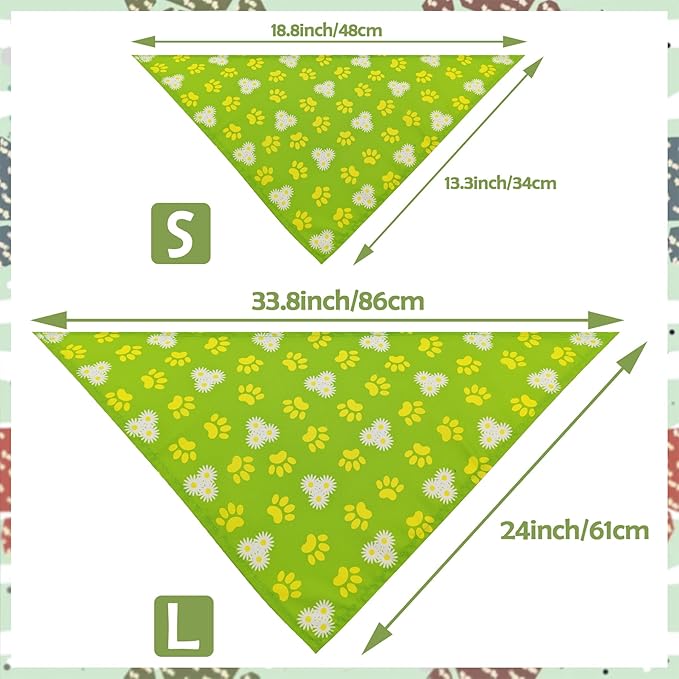 Paw Print Dog Bandanas for Large Dogs Breed 33 Inch 7PCS