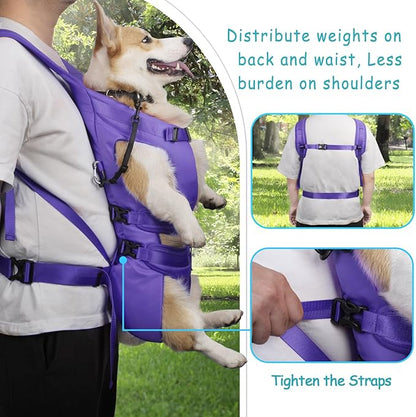 PetBonus Pet Front Dog Carrier Backpacks, Adjustable Dog Backpack Carrier, Legs Out Easy-fit Dog Chest Carrier for Medium Small Dogs, Hands Free Dog Front Carrier for Hiking, Cycling (Purple, XL)