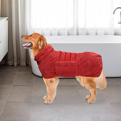 Geyecete Dog Bathrobe Towel Dog Drying Coat-Dry Fast Dog Bag-Pineapple Grid Fast Drying Super Absorbent Pet Dog Cat Bath Robe Towel-Red-XL