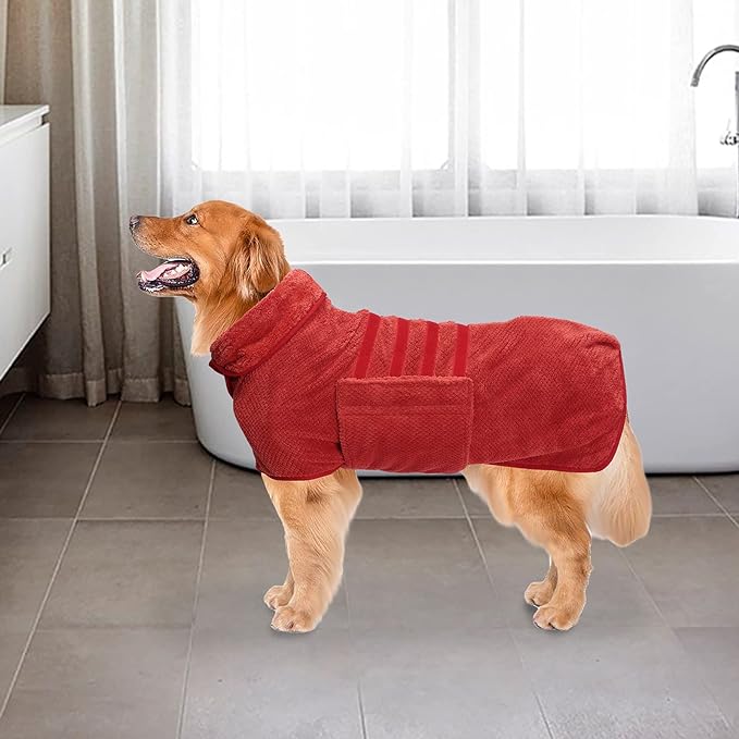 Geyecete Dog Bathrobe Towel Dog Drying Coat-Dry Fast Dog Bag-Pineapple Grid Fast Drying Super Absorbent Pet Dog Cat Bath Robe Towel-Red-3XL