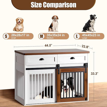 NicBex Dog Crate Furniture Dog Cage with Double Sliding Doors 2 Drawers