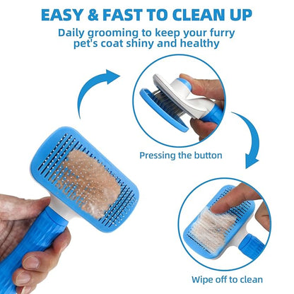 Dog Brush for Shedding,9 PCS in One Pet Slicker Hair Brush Kit with Pet Nail Clipper and File - Dog Cat Grooming Deshedding Undercoat Rake Brush Comb for All Small Large Dogs Cats Blue