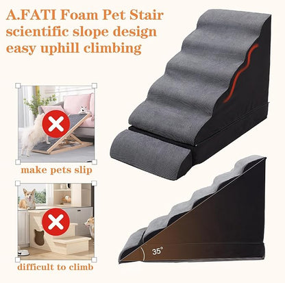 30 inch Foam Pet Stairs for High Beds, Extra Wide 6 Tier Dog Stairs/Steps for High Beds up to 36 Inches High, Non-Slip Dog Ramps for Small Dogs, Injured Pets, and Small Animals, Dark Grey