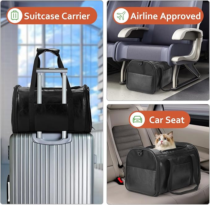 Fashion Leather Dog Carrier Cat Carrier Airline Approved Pet Carrier for Small Medium Dogs Cats Under 15Lbs