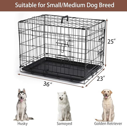 DONORO Dog Crates for Small Size Dogs Indoor Double Door Dog Kennels & Houses for Puppy and Cats (36-Inch Only