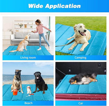 YUEPET 47"×27" Waterproof Outdoor Dog Bed, Portable Camping Dog Bed Easy to Clean Travel Outdoor Dog Mat for Large Medium Dogs Puppy with Storage Bag（Cyan）