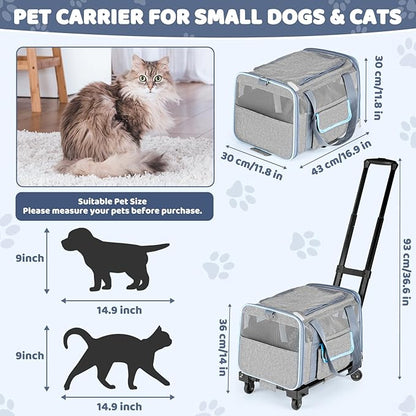 Pet Carrier for Small Dog Cat, Airline Approved Dog Carrier with Wheels Soft Sided Dog Rolling Crate Cat Travel Bag up to 20 Lbs Pet Strollers for Small Pets