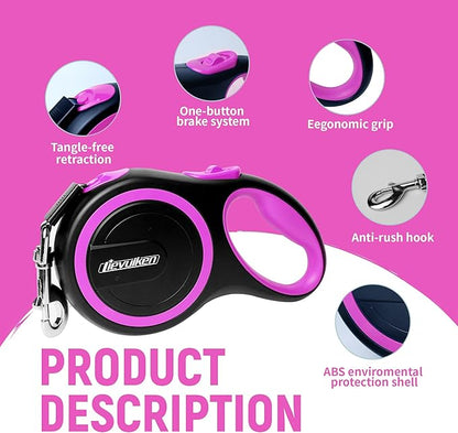 26 FT Retractable Dog Leash with No Tangle 110lbs, One-Handed