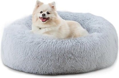 23'' inch Calming Dog Bed, Anti-Anxiety Donut Small Dog Bed, Warming Cozy Soft Cute Round Washable, Marshmallow Cuddler Nest Puppy Bed, Grey