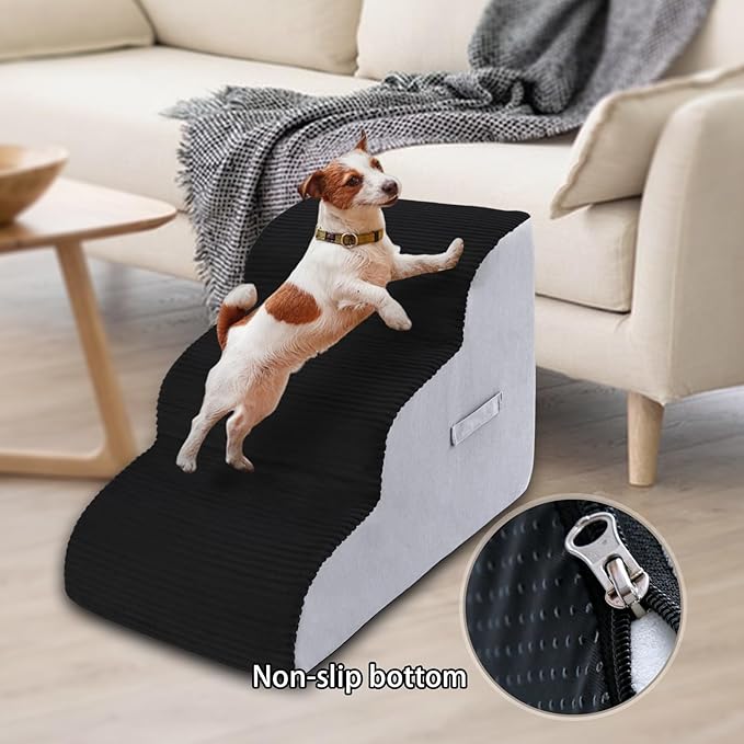 High Density Foam Dog Stairs Steps (3-Tiers (Black))