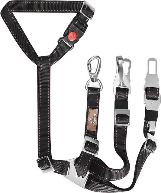 3-in-1 Multi-functional Dog seat belt - Dog Car Safety leash with Advanced Protection - Car Seat Belt for 1 or 2 Dogs - Keep Your Pups Safe & Secure on The Road