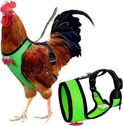 Chicken Harness Hen Size With6-foot Matching Belt - Adjustable, Elastic, Comfortable, Breathable, Small Size, Suitable for Chicken, Duck or Goose Suitable for Weight About 2.3-3.8Pounds, Green