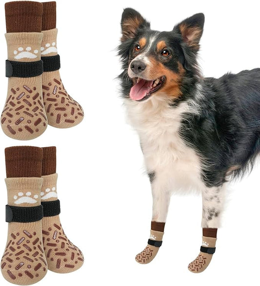SCENEREAL Dog Socks to Prevent Licking Paws for Hot Pavement, Anti Slip Long Dog Grip Socks for Hardwood Floors, Dog Shoes Booties&Paw Protector for Small Medium Large Senior Dog, Pet Socks for Wounds