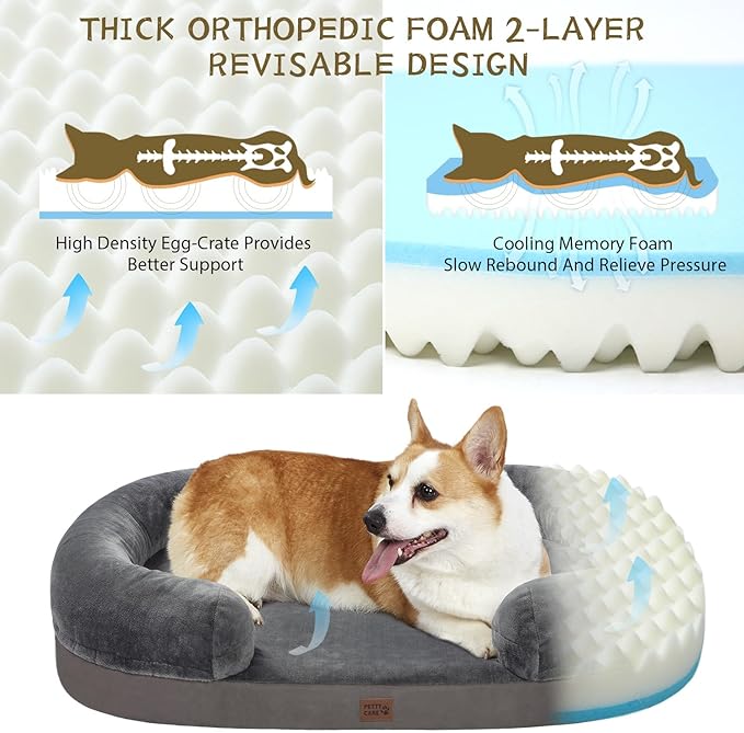 pettycare Orthopedic Dog Bed for Large Dogs with Memory Foam 38” Dark