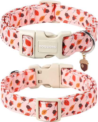 DOGWONG Fall Hazelnut Maple Dog Collar- Pink Fall