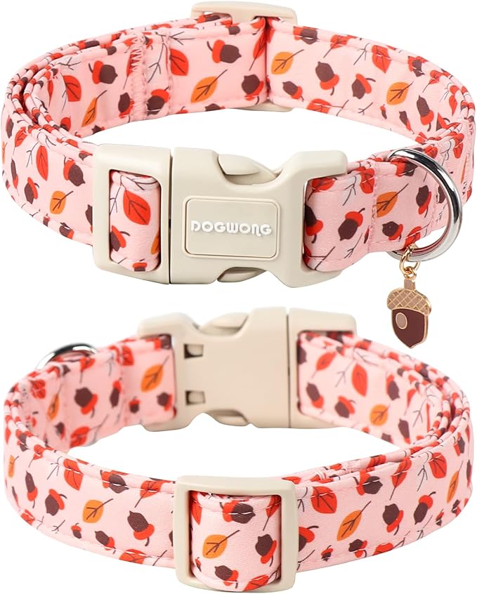 DOGWONG Fall Hazelnut Maple Dog Collar- Pink Fall