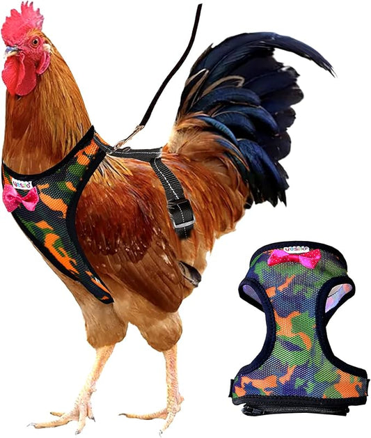 Premium Chicken Harness - Adjustable, Breathable, and Durable in Cool Camouflage Blue with Matching 5.4ft Leash for Happy Hens (Large, Camouflage Green)