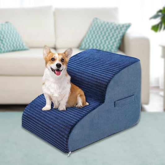 High Density Foam Dog Stairs Steps 13.7’’ Non-Slip 2-Tiers (Navy