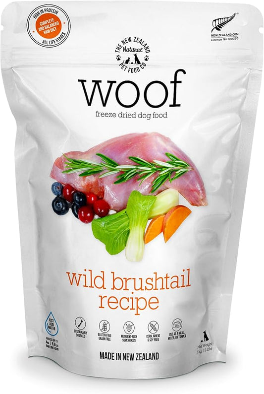 WOOF Freeze Dried Dog Food - Wild Brushtail Recipe, High Protein Dog Treats, Dog Food Toppers & Meals, 2.2 lb