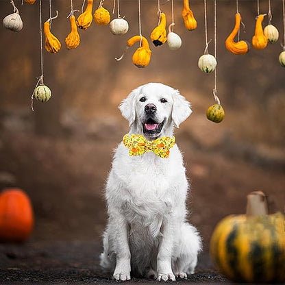 Lionheart glory Fall Dog Collar with Bowtie Halloween Pumpkin Dog Collars Bow Tie Heavy Soft Adjustable Collar for Medium Dogs Thanksgiving Day Dog Bow Collar Pet Gift