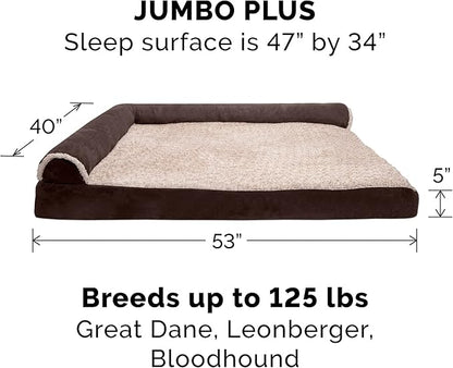 Furhaven Replacement Dog Bed Cover Two-Tone Faux Fur & Suede L Shaped Chaise