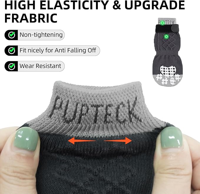 PUPTECK Anti Slip Dog Socks 2 Pairs with Double Grippers for Hardwood Floors