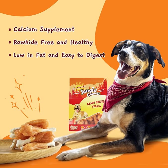 Jungle Calling Chewy Chicken Dog Treats Rawhide Free Real Chicken Calcium Bone, Teeth Clean Breath Fresh Dog Training Treats