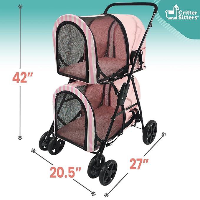 Critter Sitters Double Decker Pet Stroller 35 Pounds, 4-Wheel, Travel