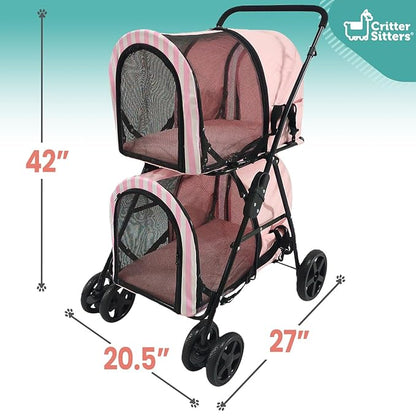 Critter Sitters Double Decker Pet Stroller 35 Pounds, 4-Wheel, Travel
