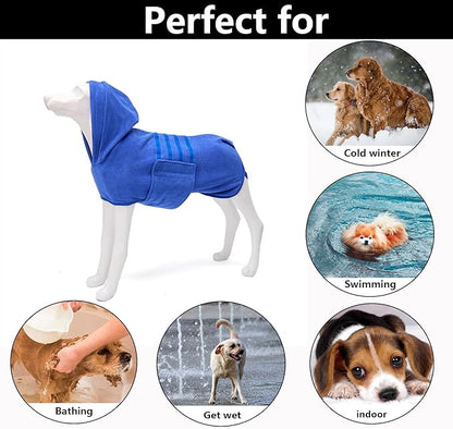 Geyecete Dog Drying Coats with Hood-Dog Towels Absorbent Robe Dry Fast Dog Bag-Dog Bathrobe Towel-Microfibre Fast Drying Super Absorbent-Blue-M