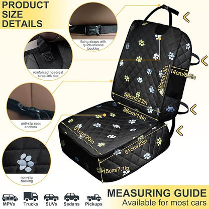 2pcs Dog Car Seat Cover for Front Durable Colored Paw Prints Waterproof Protector Against Dirt Scratch Proof Non Slip Padded Quilted Front Seat Covers for Dog for Cars
