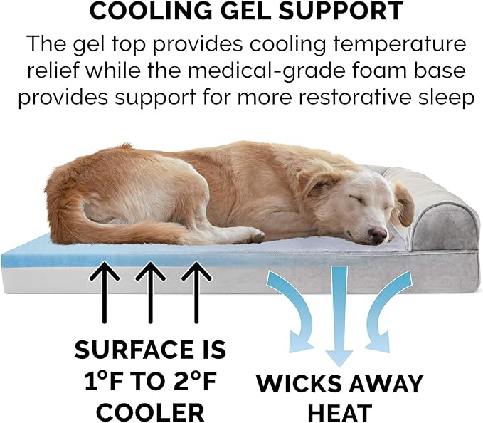 Furhaven Cooling Gel Dog Bed for Large Dogs w/ Removable Bolsters & Washable Cover 95 lbs