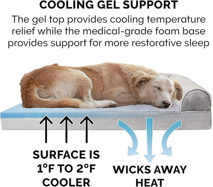 Furhaven Cooling Gel Dog Bed for Large Dogs w/ Removable Bolsters & Washable Cover 95 lbs