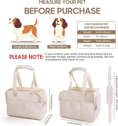 Pet Carrier, Dog Carrier, Soft Soft Sided Folding Cats Carrier for Small Medium Cats Puppies up to 18 Lbs, Washable Breathable Puppy Carrie Carrier for Outdoor Travel(Large Beige)