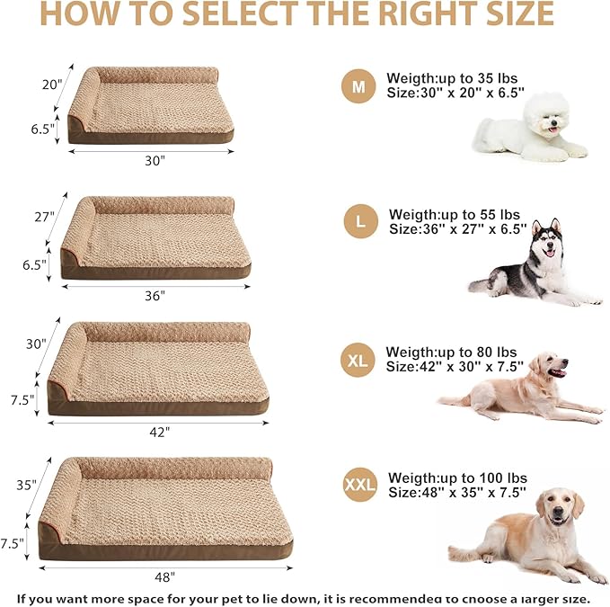 BFPETHOME Orthopedic Dog Beds for Large Dogs-Waterproof Sofa Dog Bed with Removable Washable Cover
