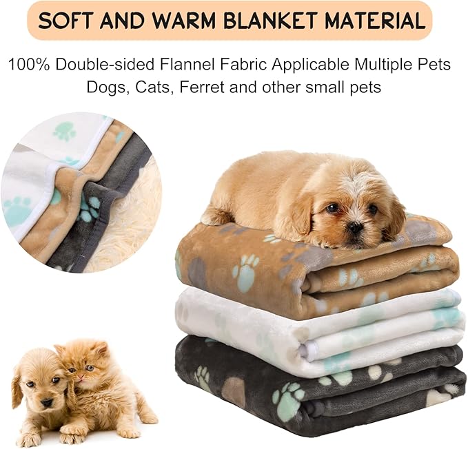 1 Pack 3 Blankets for Dogs Super Soft Fluffy Premium Fleece Pet Blanket Dogs Blankets for Dogs Flannel Throw for Dog Puppy Cat Paw Blanket，Grey/Brown/White，23x16inch