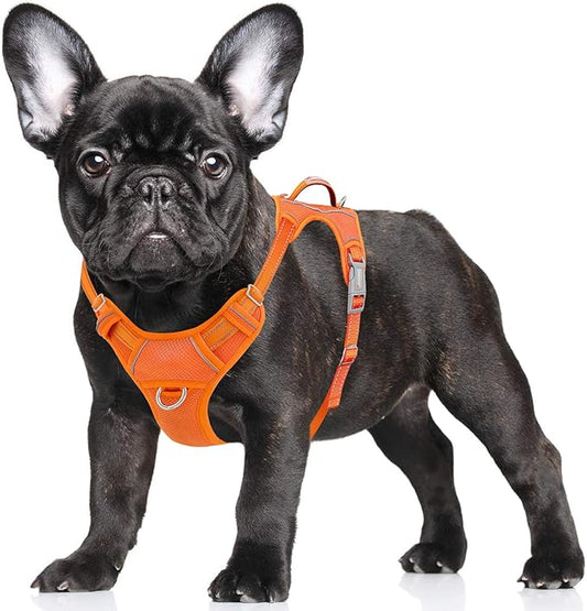 BARKBAY No Pull Dog Harness Large Step in Reflective Dog Harness with Front Clip and Easy Control Handle for Walking Training Running with ID tag Pocket(Orange,S)