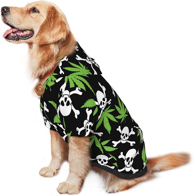 Skull Weed Leaf Dog Hoodies，Dog Clothes with Pocket